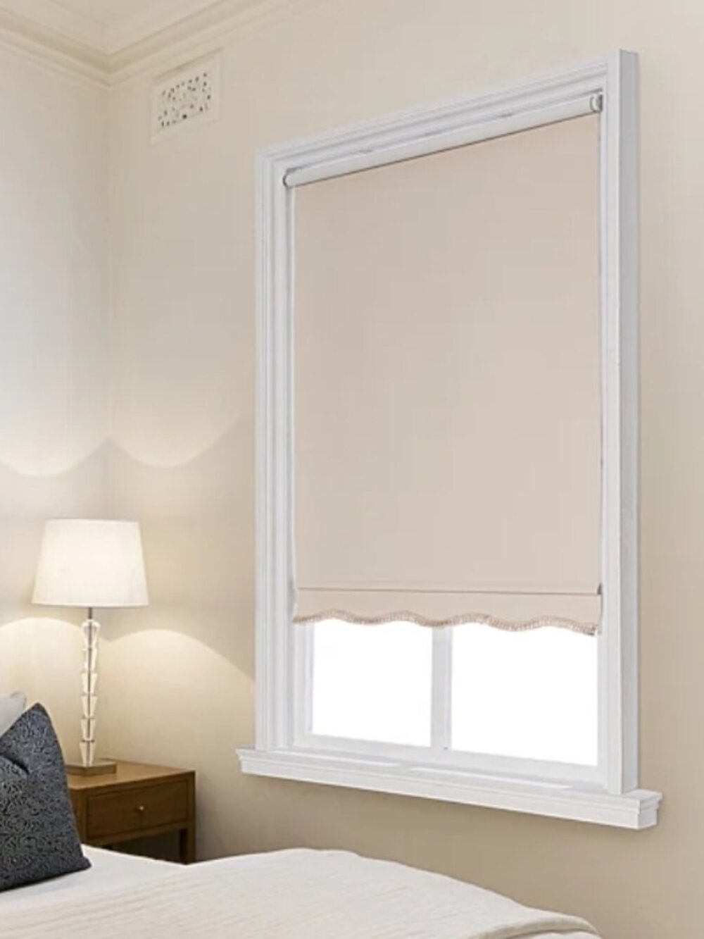 Cordless Fabric Roller Shade Fringed Cream Mist 44.5'' x 64'' Blackout Curtain